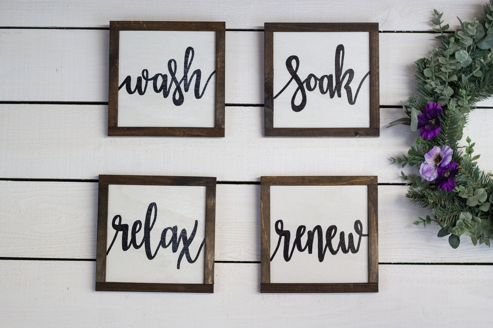 Wash Soak Relax Renew Bathroom Sign Set