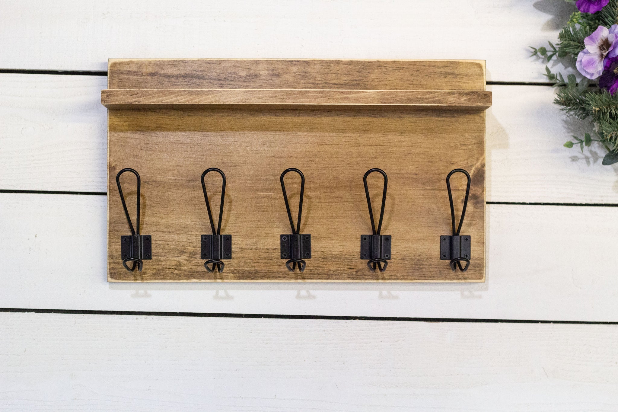 Rustic Wall Mounted Entryway Coat Rack with Farmhouse Style Hooks