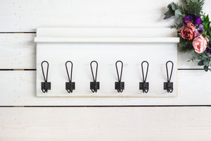 Rustic Wall Mounted Entryway Coat Rack with Farmhouse Style Hooks and Small Shelf