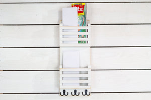 Vertical Double Slot Mail Organizer with Key Hooks
