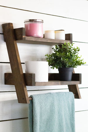 Two Tier Ladder Shelf with Towel Bar