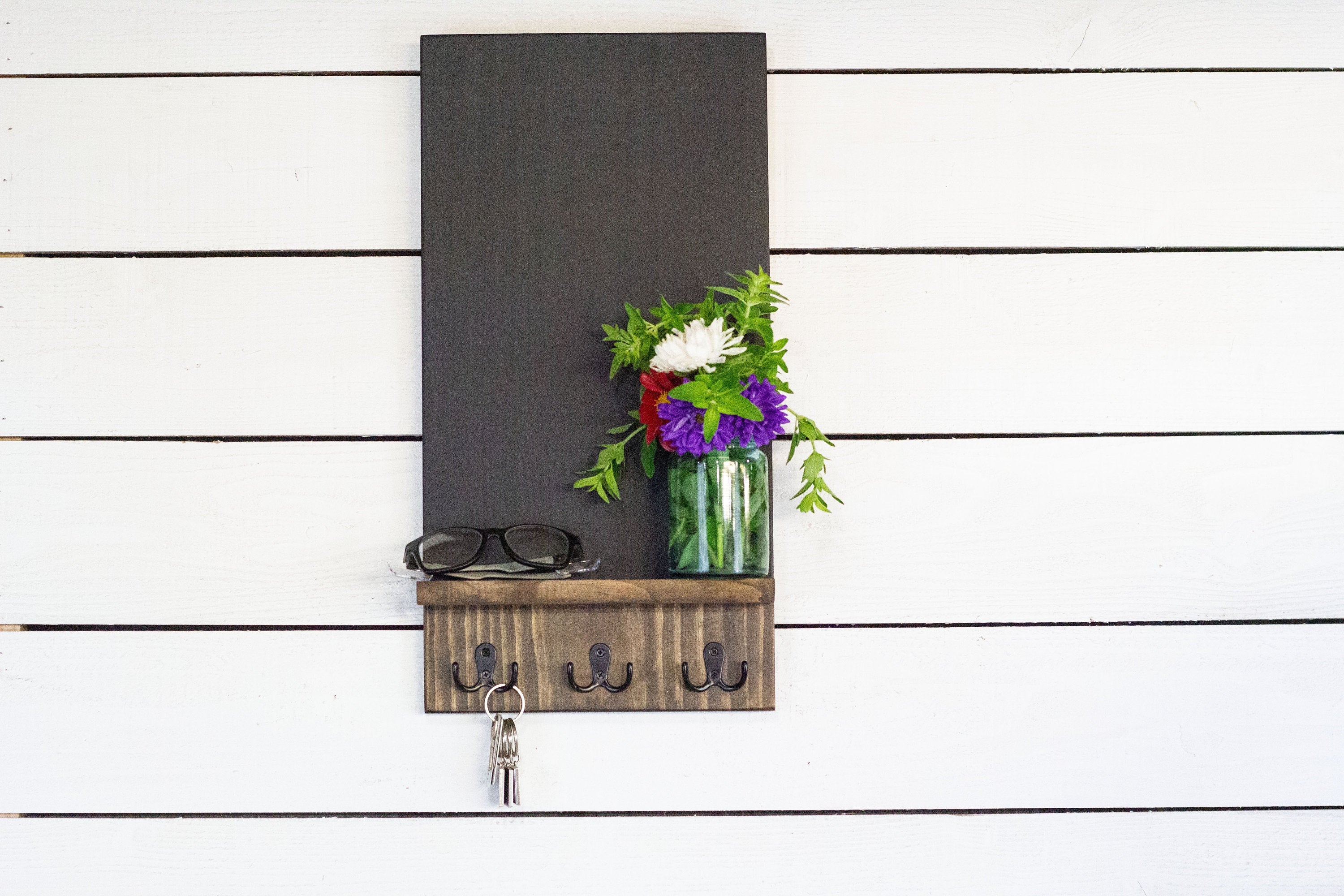 Bathroom Wall Shelf with 2 Double Towel Hooks - The McGarvey Workshop