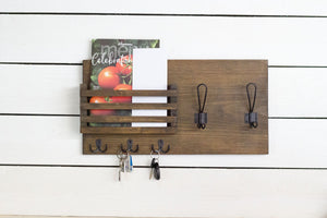 Mail Holder with Key Hooks and Farmhouse Style Coat Hooks