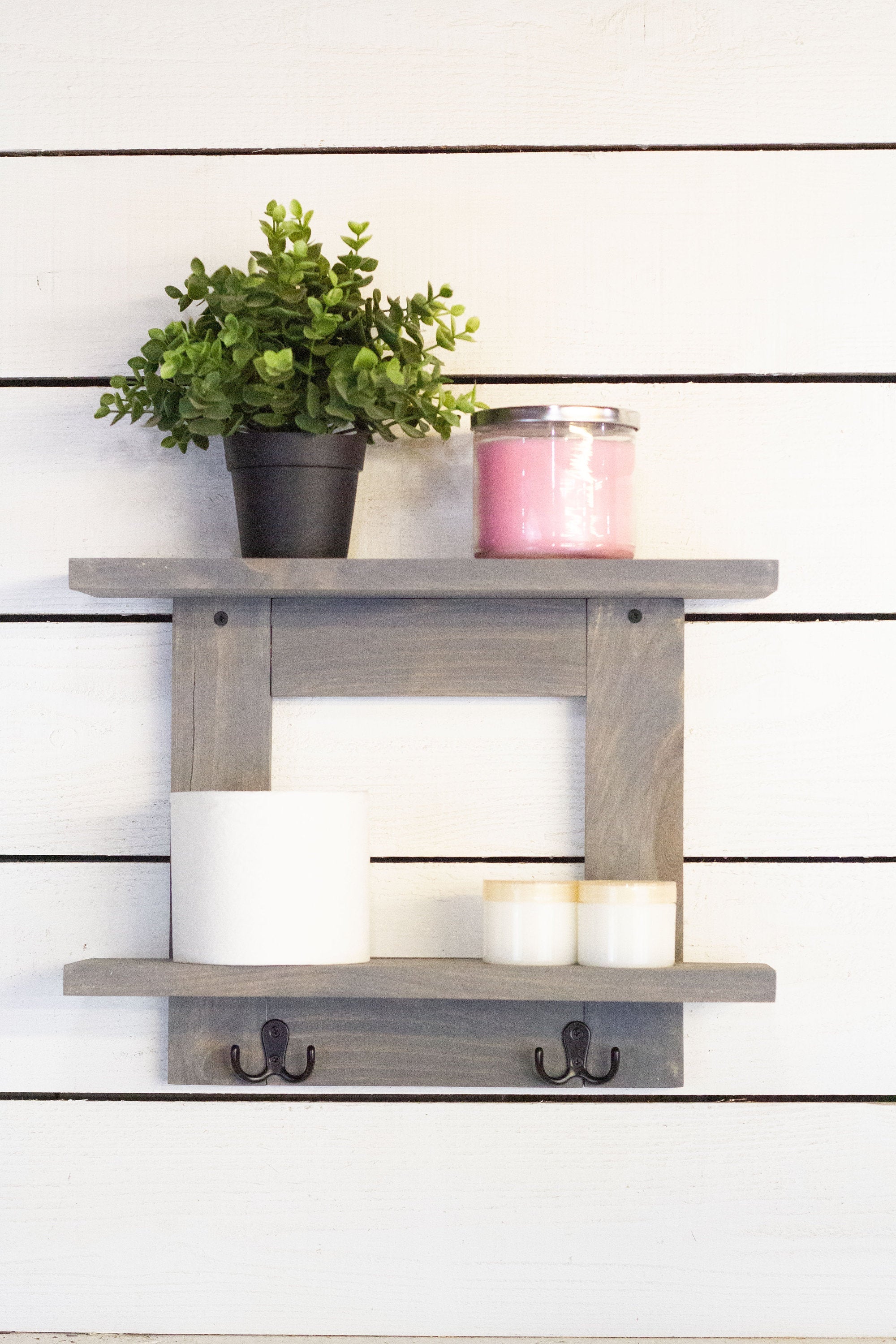 Bathroom wall shelf with towel hooks sale