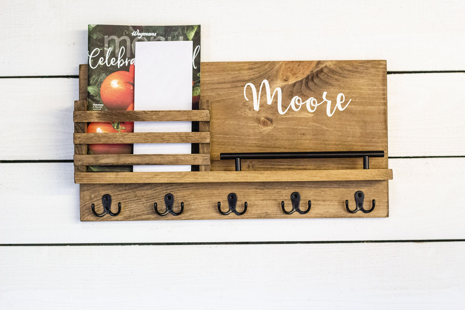Customizable Mail Organizer with Shelf and Railing