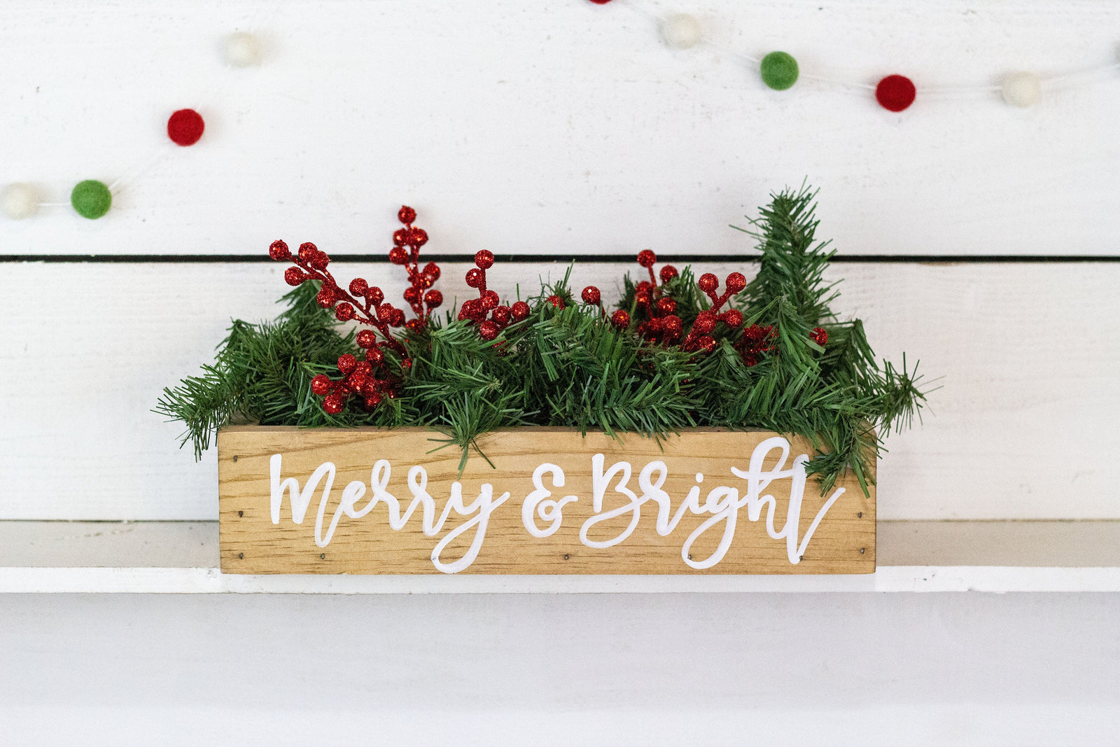 Merry + Bright Christmas Centerpiece, Wood Box