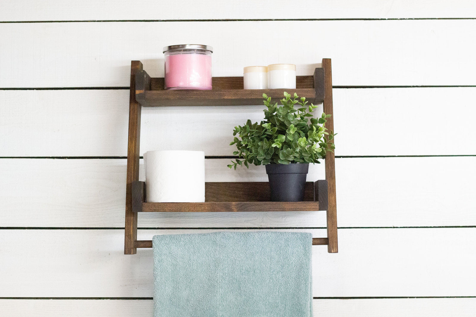 Floating Ladder Shelf with Towel Bar