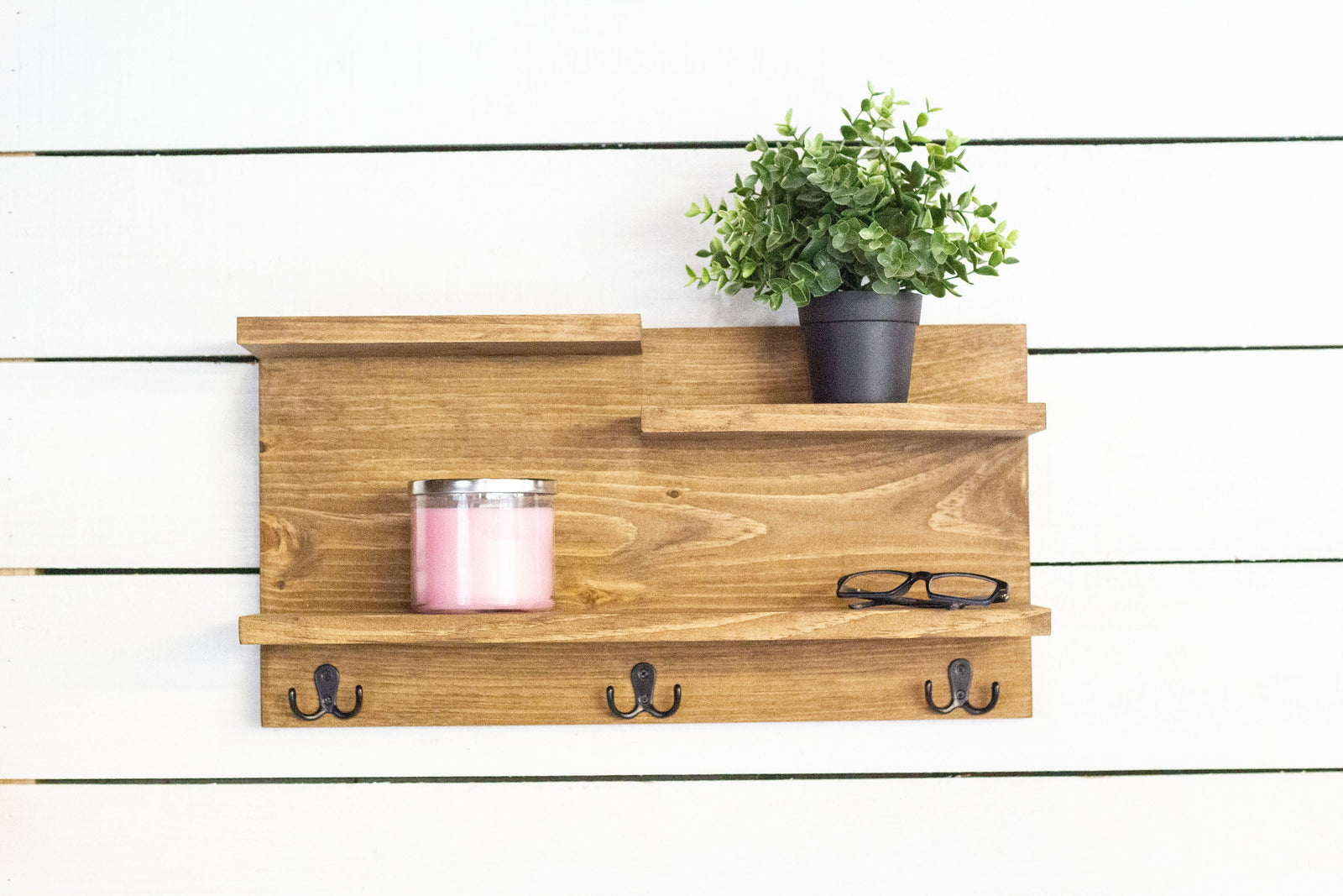 Deep Shelved Wall Shelf with Double Hooks