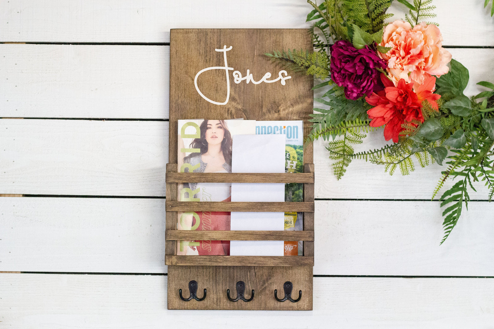 Personalized Mail Holder with Key Hooks