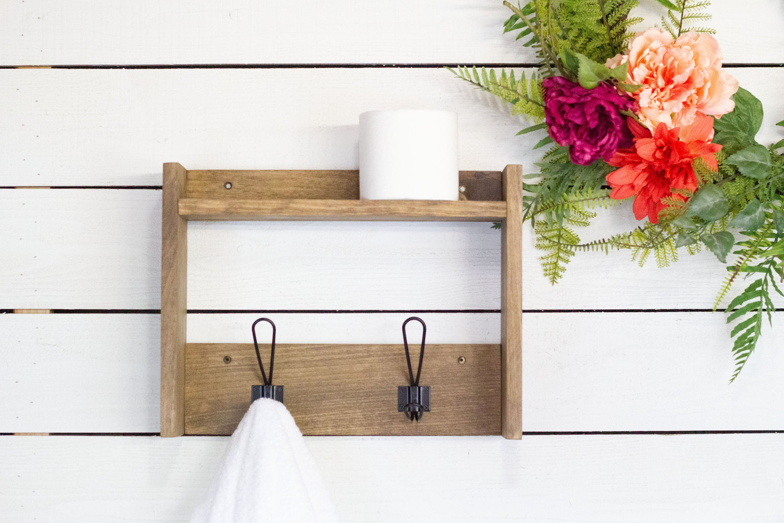 Bathroom Shelf with Farmhouse Robe Hooks