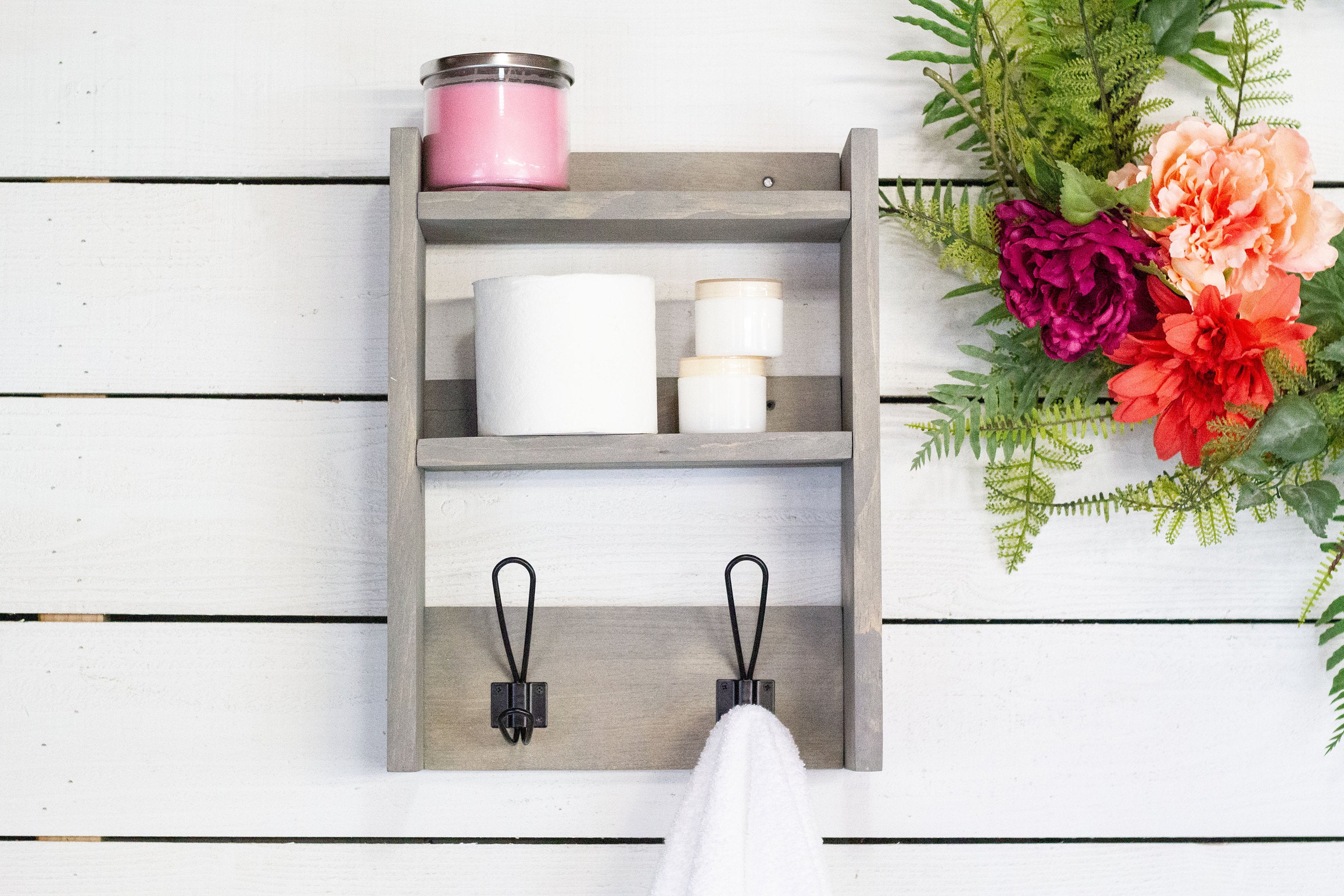 Bathroom Storage Shelf with Farmhouse Towel Hooks - The McGarvey