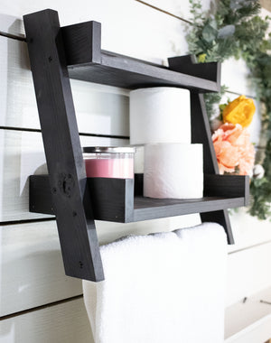 Floating Ladder Shelf with Towel Bar