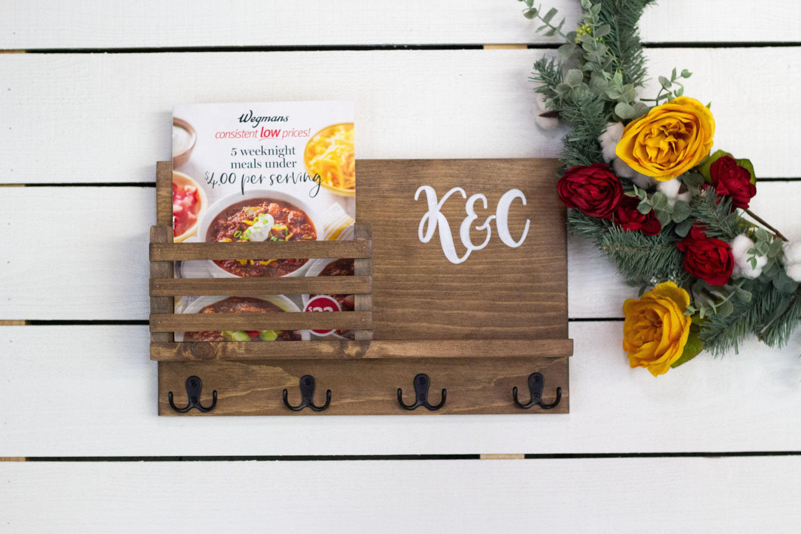 Medium Sized Mail Holder with Shelf and Key Hooks