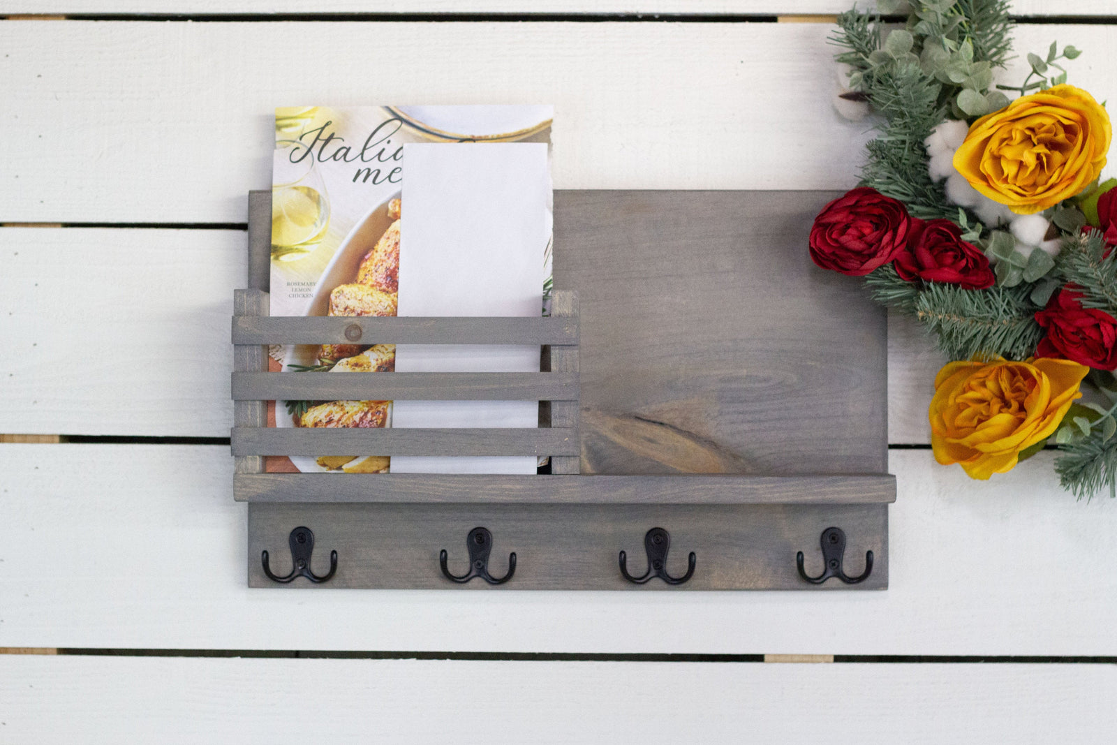 Medium Sized Mail Holder with Shelf and Key Hooks