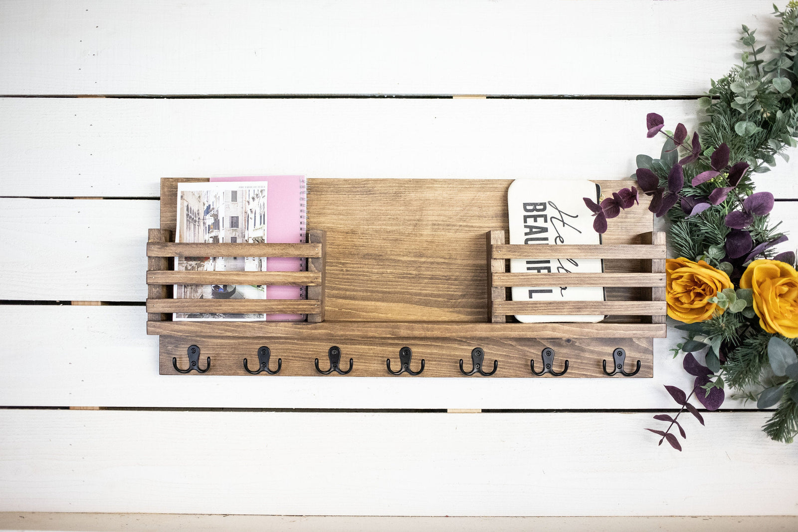 Double Mail Holder with Key Hooks